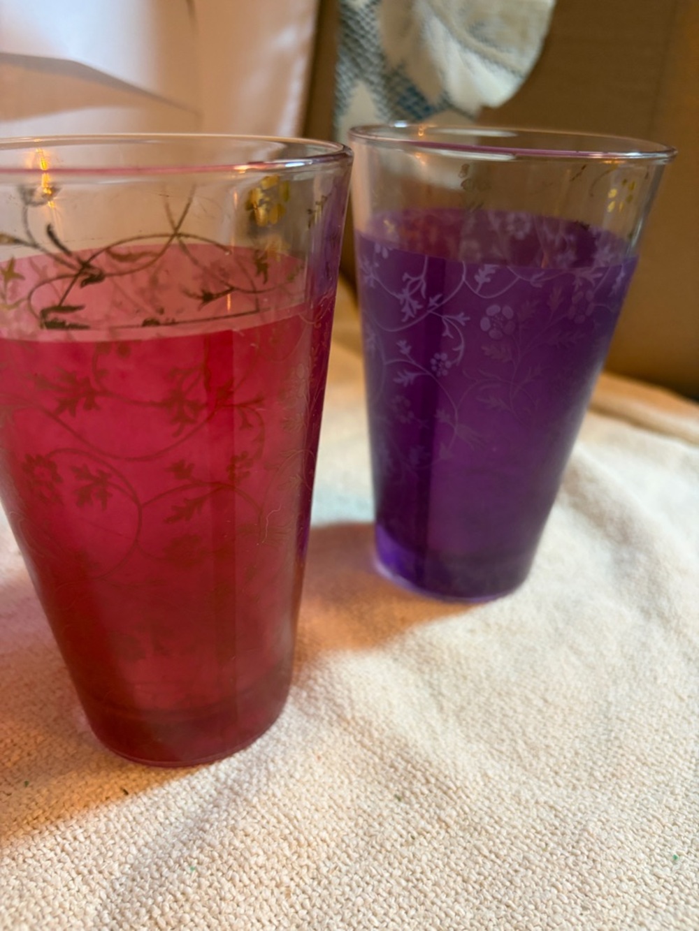 Vintage CERVE Italy Mid-Century MCM Etched Tumblers - Pair Amethyst & Cranberry
